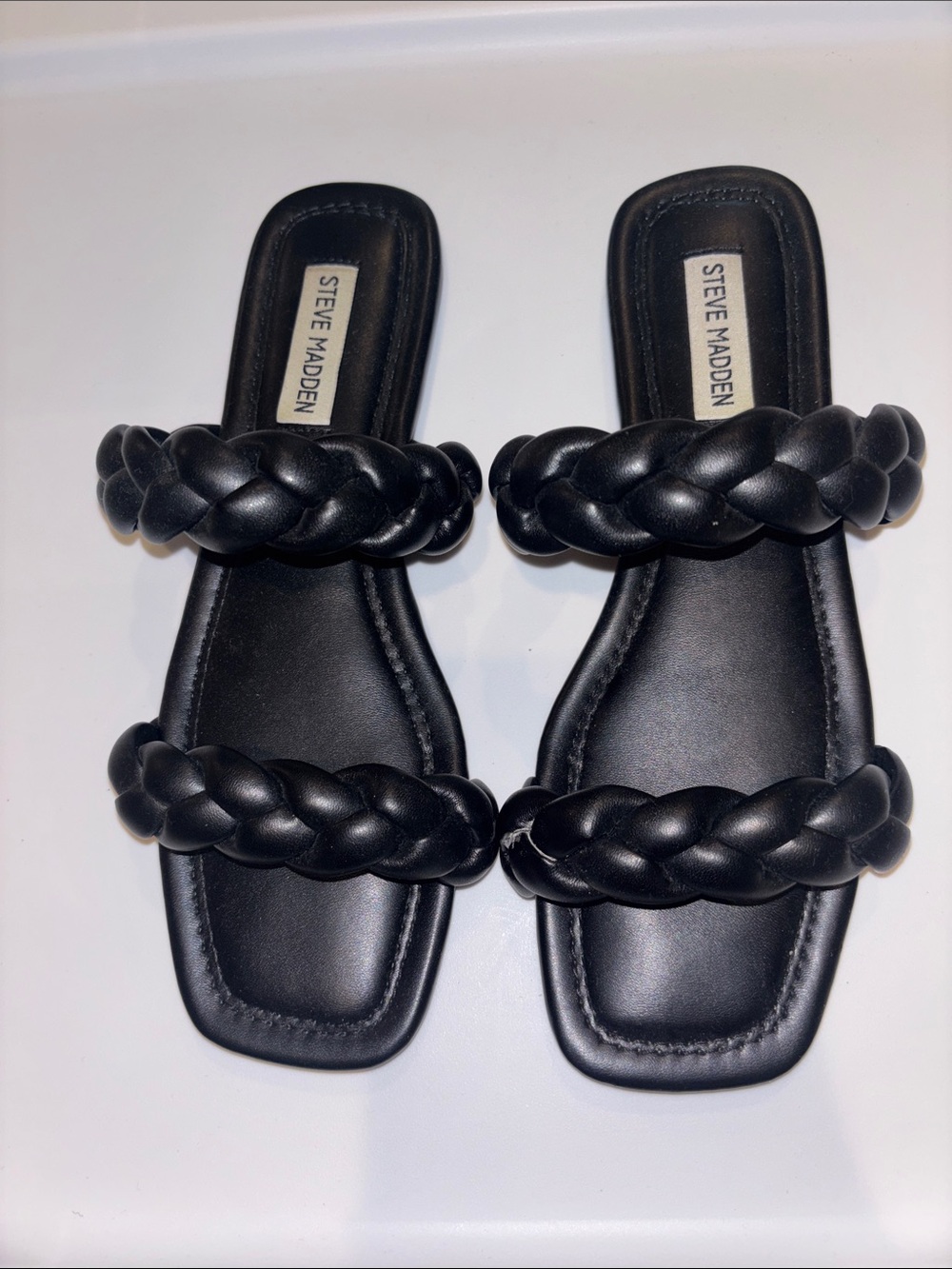 Steve Madden Black Braided Double-Strap Slide Sandals